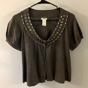Route 66 Original Clothing Co Womens Gray Round Neck Short Sleeve Shrug Medium